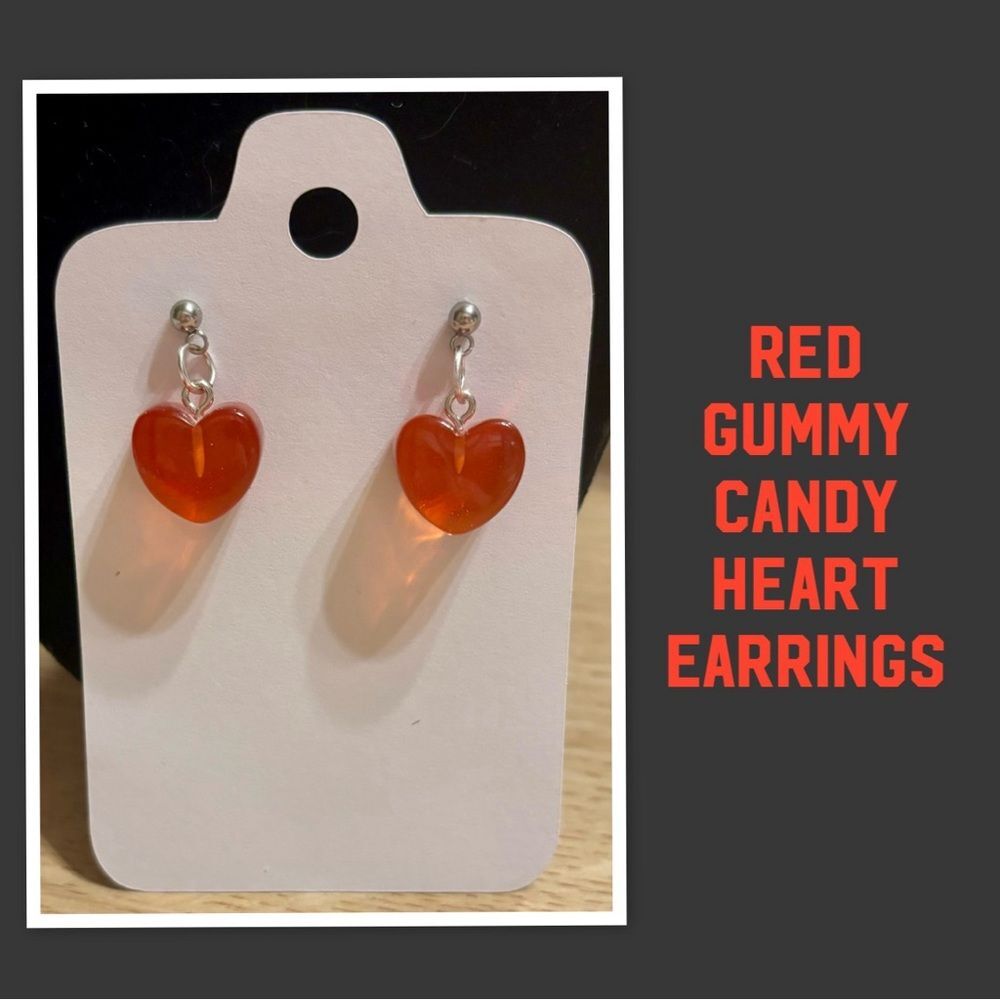 Red Gummy Candy Heart Earrings